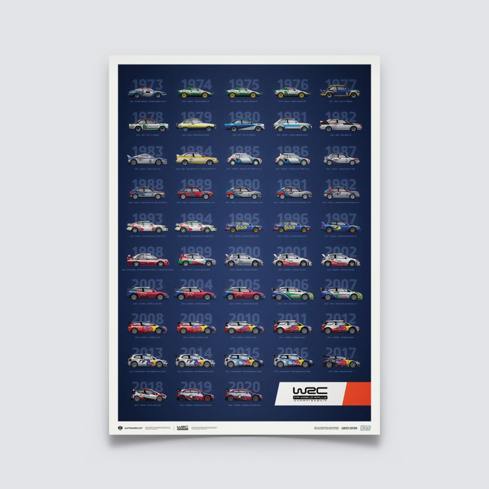 Automobilist Posters | WRC Manufacturers’ Champions - 48th Anniversary - 1973-2020 | Limited Edition - Další zboží F1 Plakáty