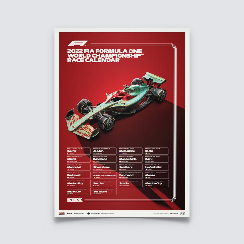 Automobilist Posters | 2022 FIA Formula 1® World Championship Race Calendar | Limited Edition - Další zboží F1 Plakáty