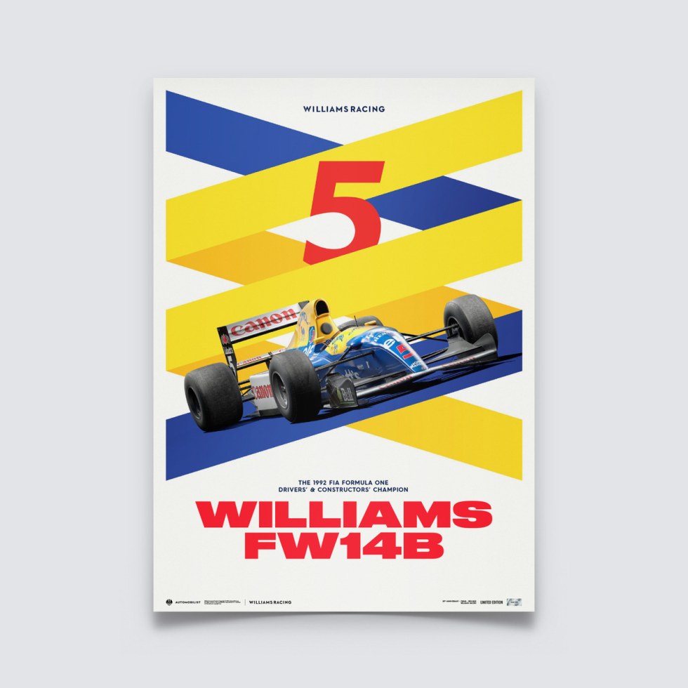 Automobilist Posters | Williams Racing - Red Five - F1® World Drivers´ & Constructors´ Champion - 1992 | Limited Edition - Další zboží F1 Plakáty