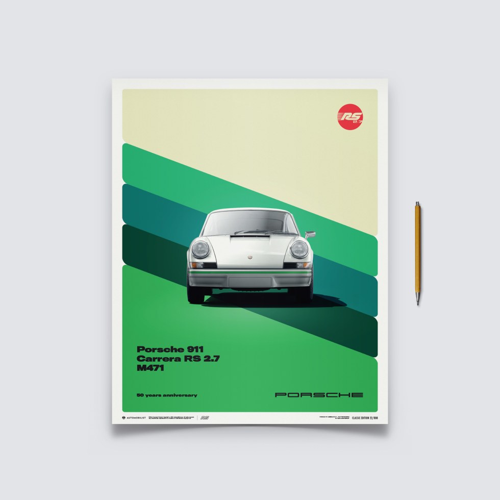 Automobilist Posters | Porsche 911 RS - 50th Anniversary - 1973 - White, Classic Edition, 40 x 50 cm - Další zboží F1 Plakáty