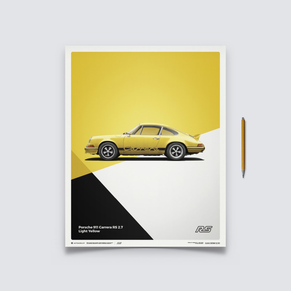 Automobilist Posters | Porsche 911 RS - 1973 - Yellow, Classic Edition, 40 x 50 cm - Další zboží F1 Plakáty