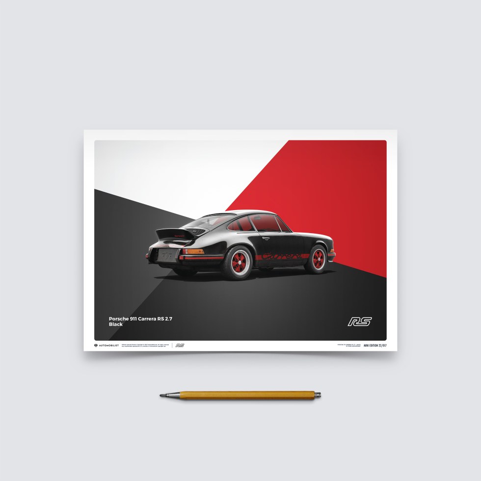 Automobilist Posters | Porsche 911 RS - 1973 - Black, Mini Edition, 21 x 30 cm - Další zboží F1 Plakáty