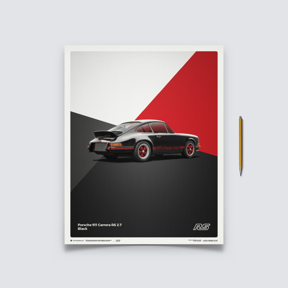 Automobilist Posters | Porsche 911 RS - 1973 - Black, Classic Edition, 40 x 50 cm - Další zboží F1 Plakáty