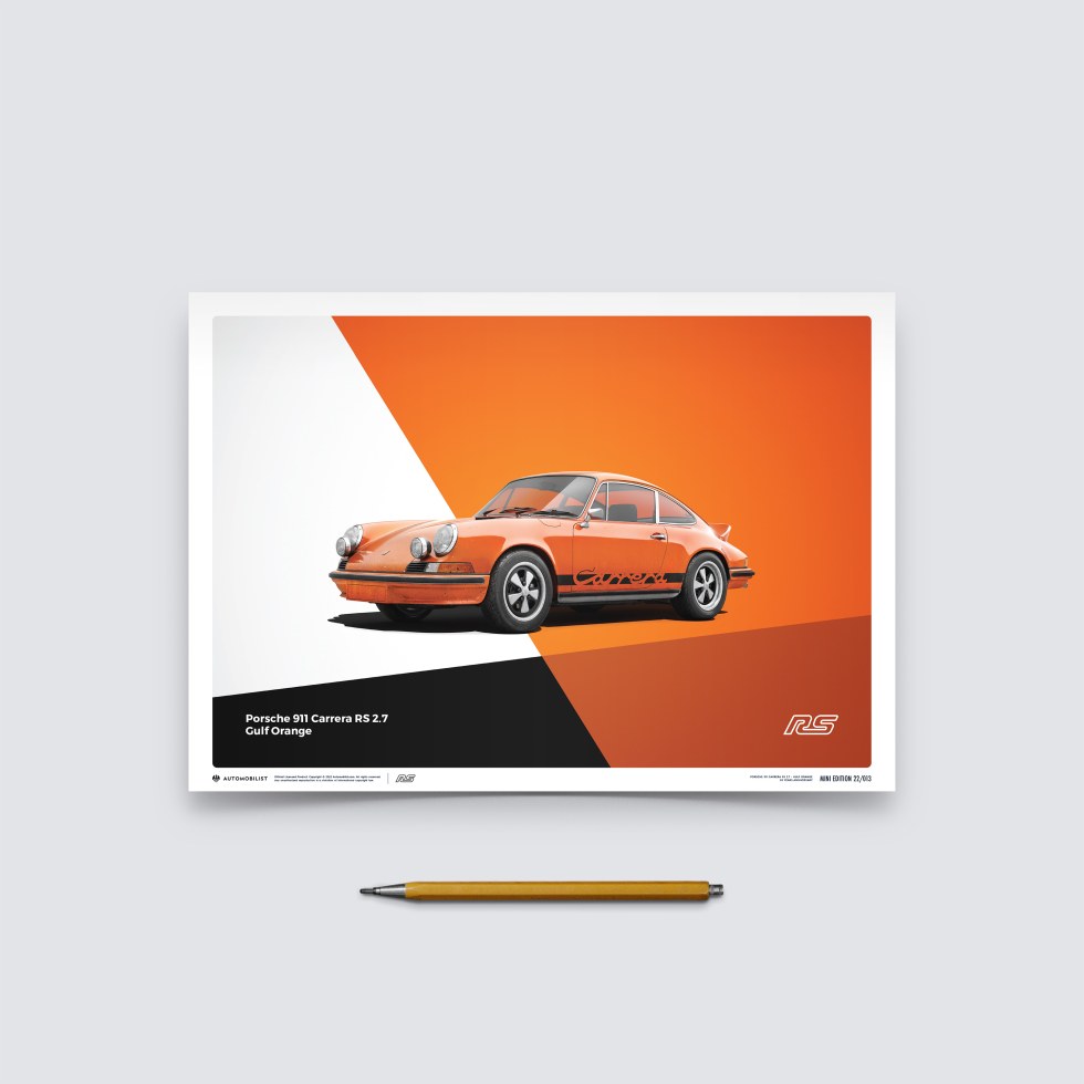 Automobilist Posters | Porsche 911 RS - 1973 - Orange, Mini Edition, 21 x 30 cm - Další zboží F1 Plakáty