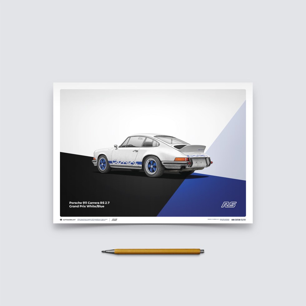 Automobilist Posters | Porsche 911 RS - 1973 - White, Mini Edition, 21 x 30 cm - Další zboží F1 Plakáty