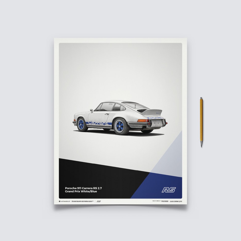 Automobilist Posters | Porsche 911 RS - 1973 - White, Classic Edition, 40 x 50 cm - Další zboží F1 Plakáty