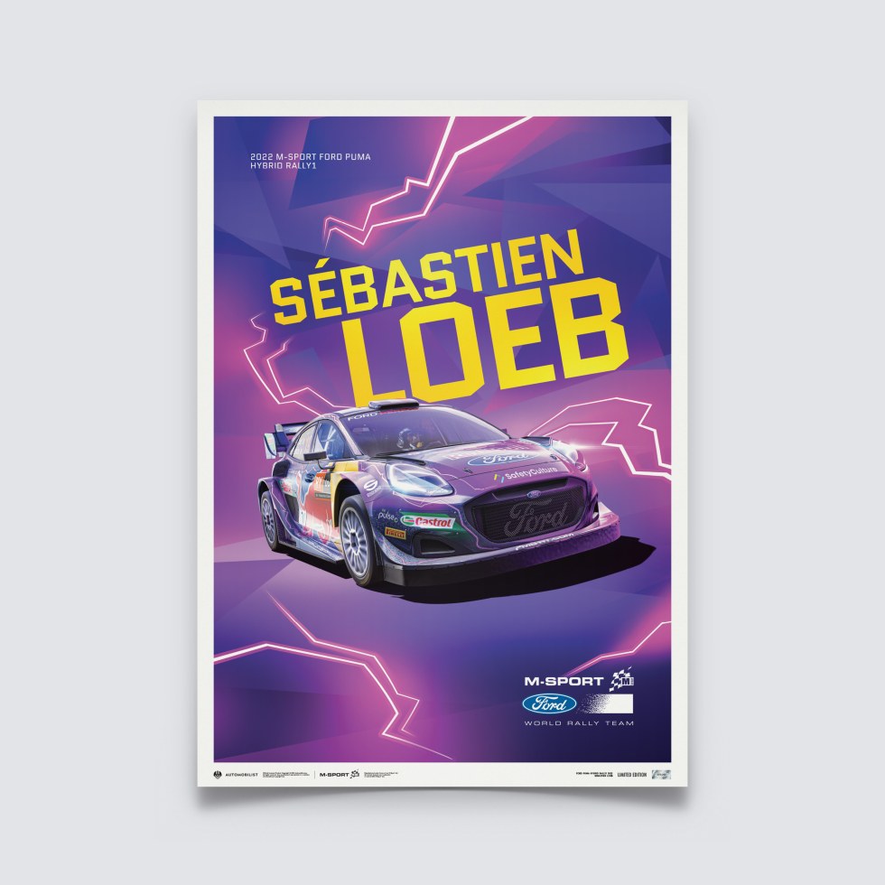 Automobilist Posters | M-Sport - Ford Puma Hybrid Rally1 - Sébastien Loeb - 2022, Limited Edition of 200, 50 x 70 cm - Další zboží F1 Plakáty
