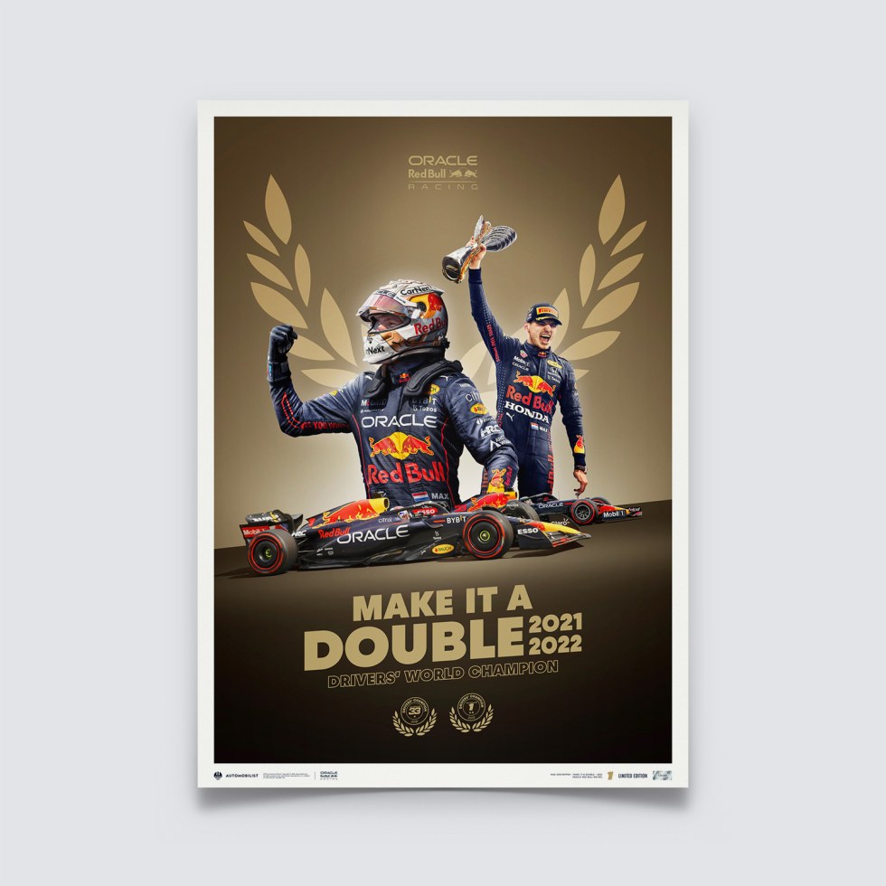 Automobilist Posters | Oracle Red Bull Racing - Make It A Double - Max Verstappen - 2022 F1® World Drivers´ Champion, Limited Edition of 2022, 50 x 70 cm - Další zboží F1 Plakáty
