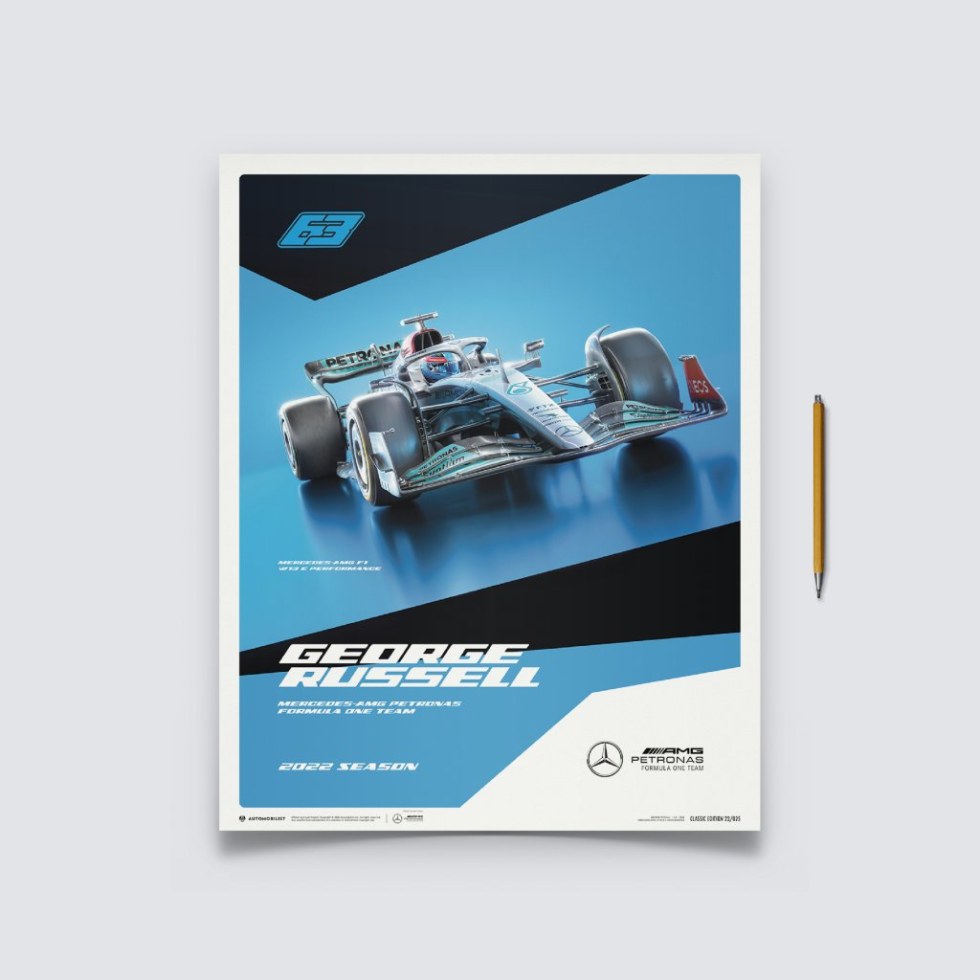 Automobilist Posters | Mercedes-AMG Petronas F1 Team - George Russell - 2022, Classic Edition, 40 x 50 cm - Další zboží F1 Plakáty