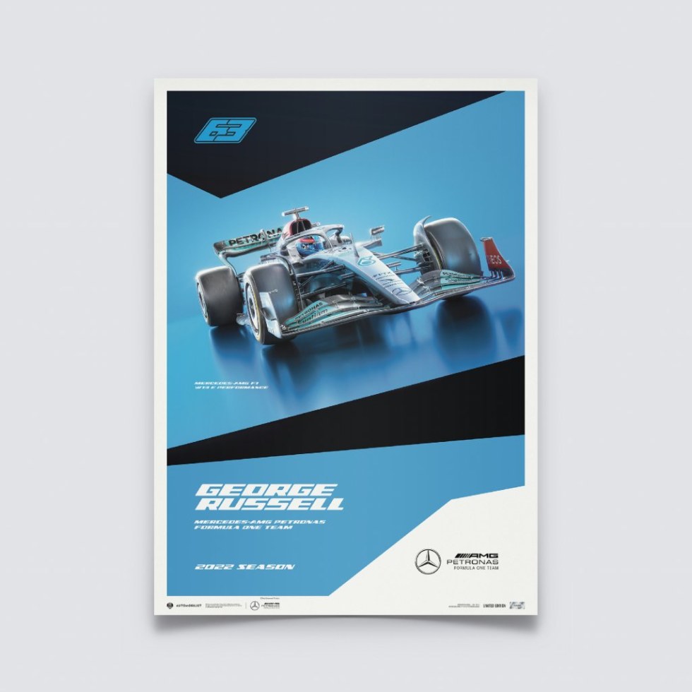Automobilist Posters | Mercedes-AMG Petronas F1 Team - George Russell - 2022, Limited Edition of 200, 50 x 70 cm - Další zboží F1 Plakáty