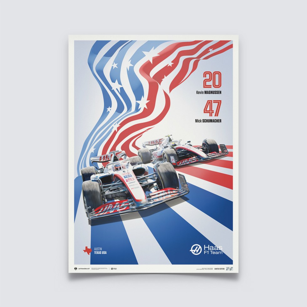 Automobilist Posters | Haas F1 Team - United States Grand Prix - 2022, Limited Edition of 500, 50 x 70 cm - Další zboží F1 Plakáty