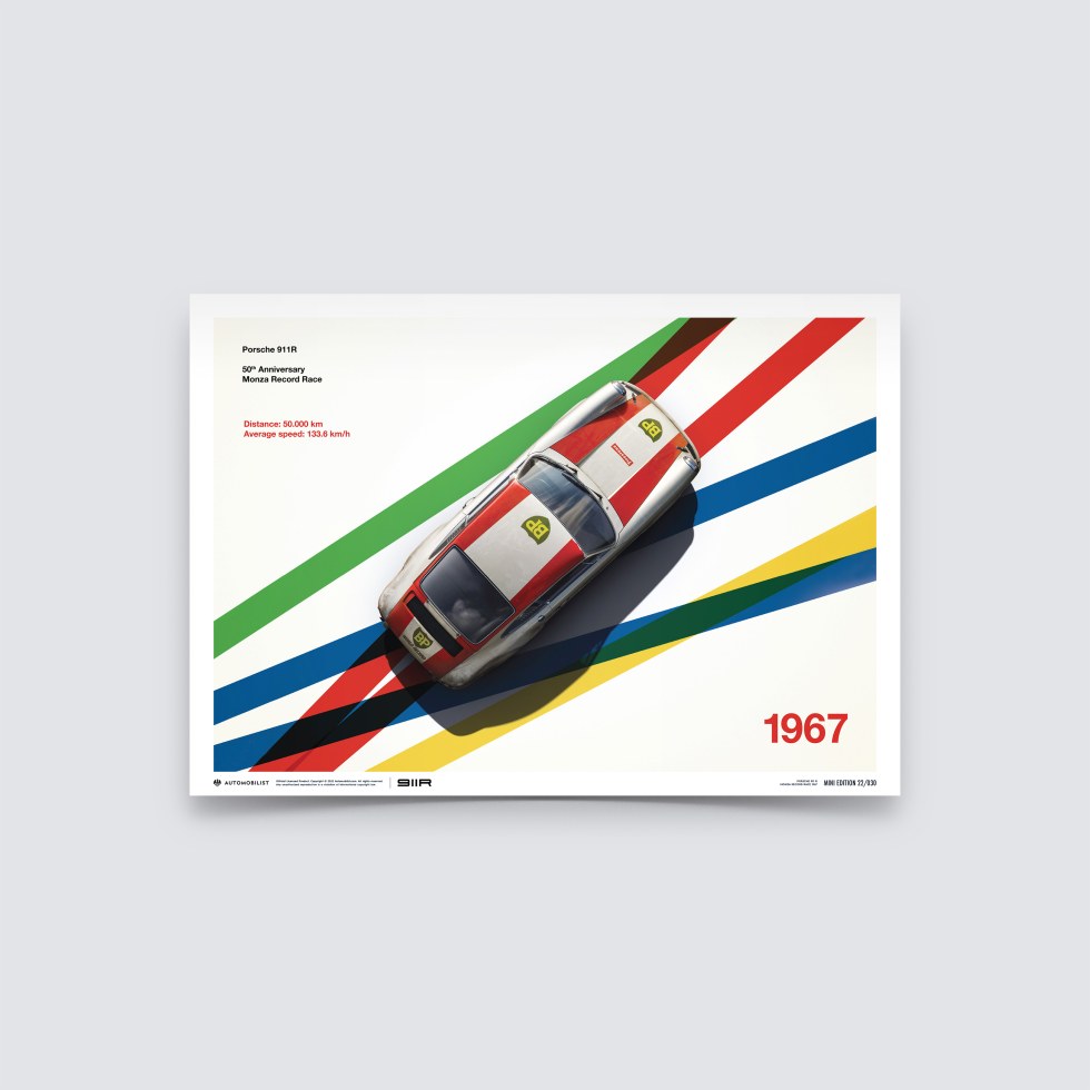 Automobilist Posters | Porsche 911R - BP Racing - Monza - 1967, Mini Edition, 21 x 30 cm - Další zboží F1 Plakáty