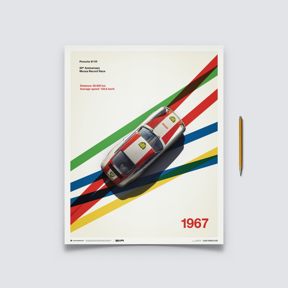 Automobilist Posters | Porsche 911R - BP Racing - Monza - 1967, Classic Edition, 40 x 50 cm - Další zboží F1 Plakáty