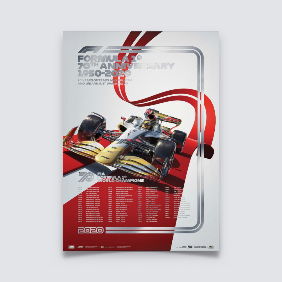 Automobilist Posters | Formula 1® - World Champions - 70th Anniversary - 1950-2019 - Silver | Collector´s Edition - Další zboží F1 Plakáty