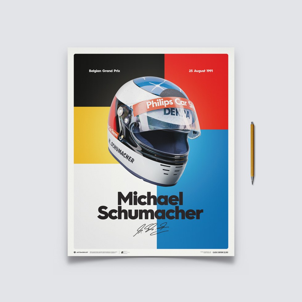 Automobilist Posters | Michael Schumacher - Helmet - 1991, Classic Edition, 40 x 50 cm