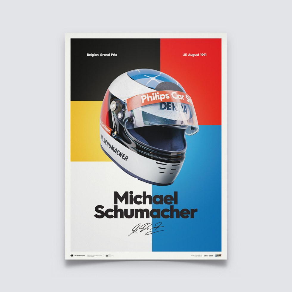 Automobilist Posters | Michael Schumacher - Helmet - 1991, Limited Edition of 200, 50 x 70 cm - Další zboží F1 Plakáty