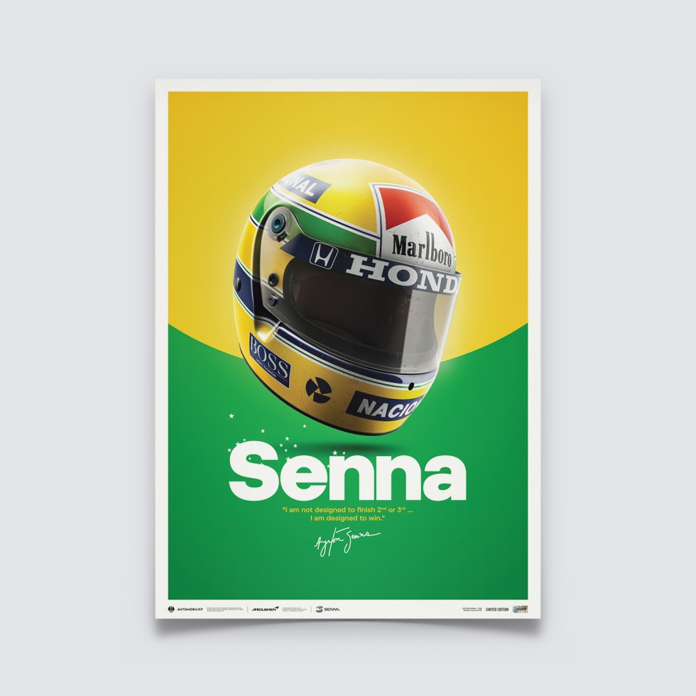 Automobilist Posters | McLaren MP4/4 - Ayrton Senna - Helmet - San Marino GP - 1988, Limited Edition of 200, 50 x 70 cm - Další zboží F1 Plakáty