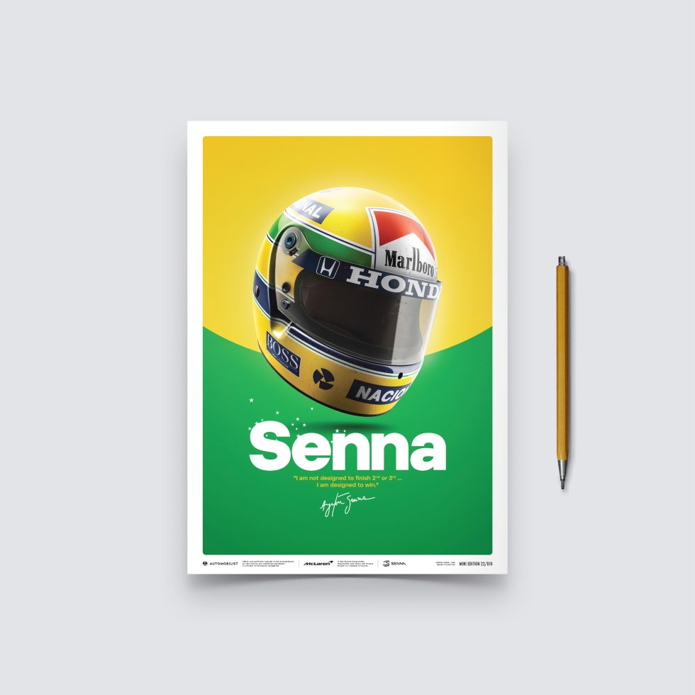 Automobilist Posters | McLaren MP4/4 - Ayrton Senna - Helmet - San Marino GP - 1988, Mini Edition, 21 x 30 cm - Další zboží F1 Plakáty