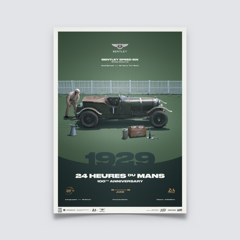 Automobilist Posters | Bentley Speed Six - 24h Le Mans - 100th Anniversary - 1929, Limited Edition of 200, 50 x 70 cm - Další zboží F1 Plakáty