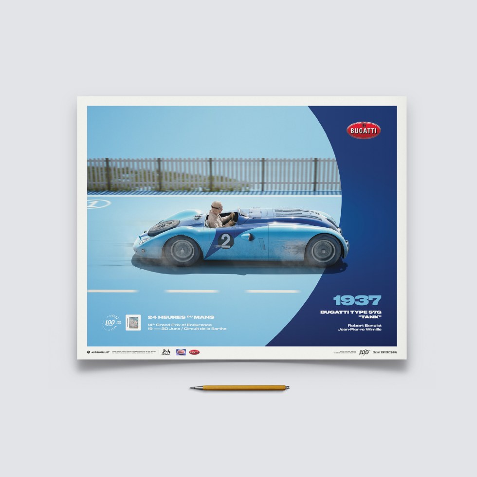 Automobilist Posters | Bugatti Type 57G "Tank" - 24h Le Mans - 100th Anniversary - 1937, Classic Edition, 40 x 50 cm - Další zboží F1 Plakáty