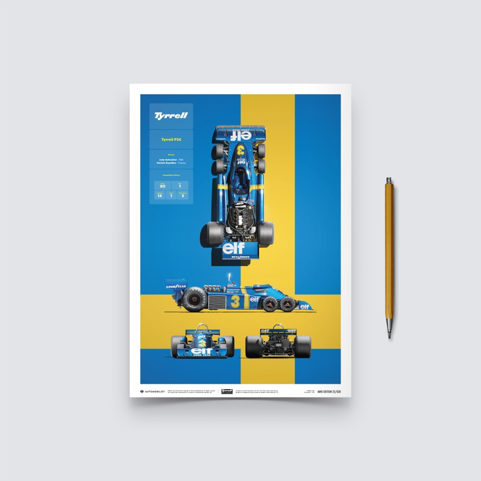 Automobilist Posters | Tyrrell - P34 - Blueprint - 1976, Mini Edition, 21 x 30 cm - Další zboží F1 Plakáty