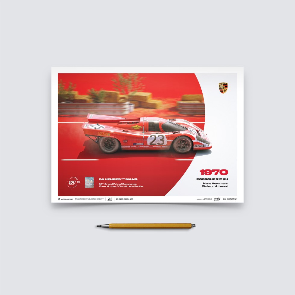 Automobilist Posters | Porsche 917 KH - 24h Le Mans - 100th Anniversary - 1970, Mini Edition, 21 x 30 cm - Další zboží F1 Plakáty
