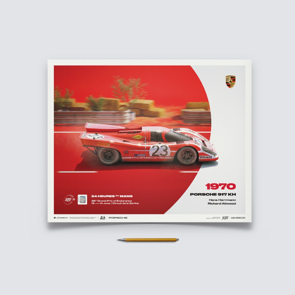 Automobilist Posters | Porsche 917 KH - 24h Le Mans - 100th Anniversary - 1970, Classic Edition, 40 x 50 cm - Další zboží F1 Plakáty