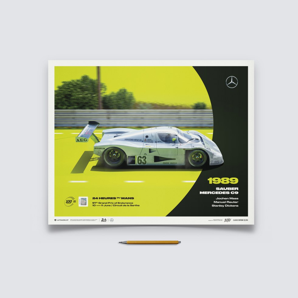 Automobilist Posters | Sauber Mercedes C9 - 24h Le Mans - 100th Anniversary - 1989, Classic Edition, 40 x 50 cm - Další zboží F1 Plakáty