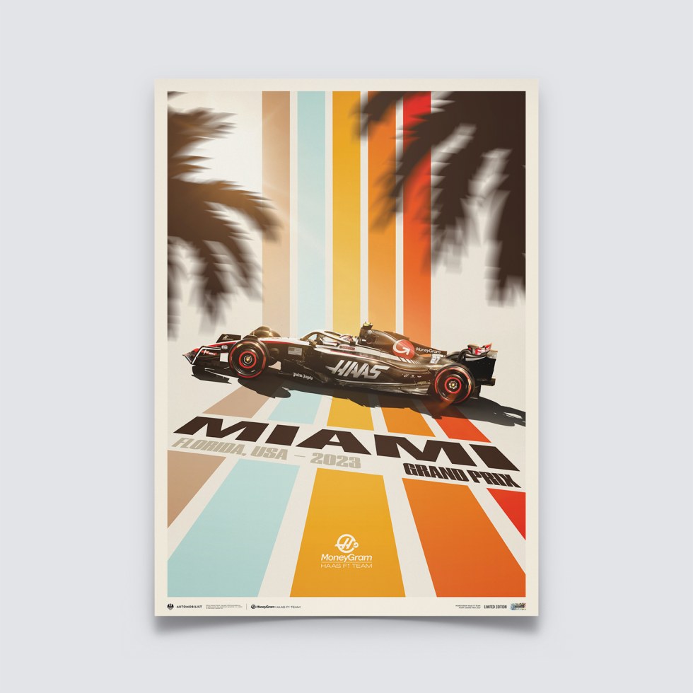 Automobilist Posters | Haas F1 Team - Miami - 2023, Limited Edition of 200, 50 x 70 cm - Další zboží F1 Plakáty