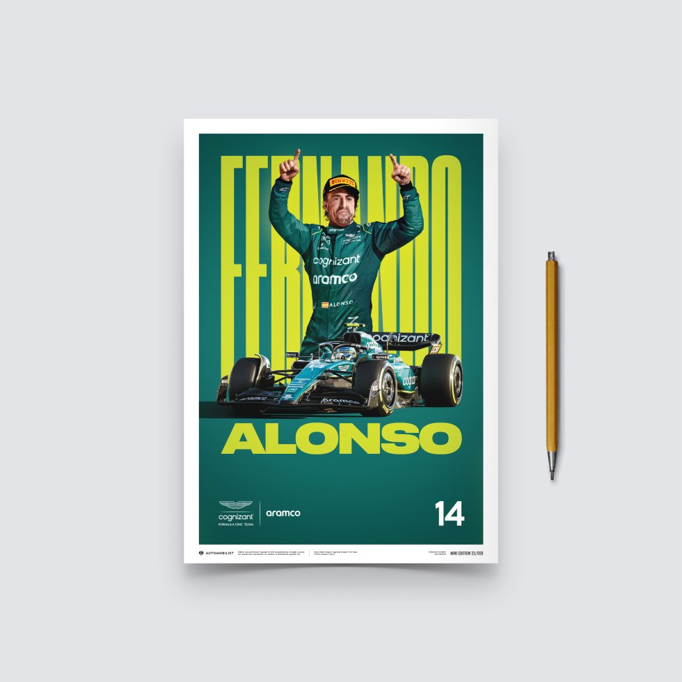 Automobilist Posters | Aston Martin Aramco Cognizant Formula One™ Team - Fernando Alonso - 2023, Mini Edition, 21 x 30 cm - Další zboží F1 Plakáty
