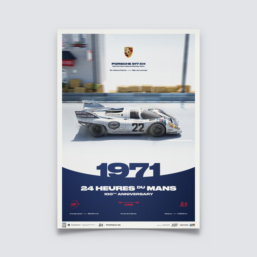 Automobilist Posters | Porsche 917 KH - 24h Le Mans - 100th Anniversary - 1971, Limited Edition of 200, 50 x 70 cm - Další zboží F1 Plakáty