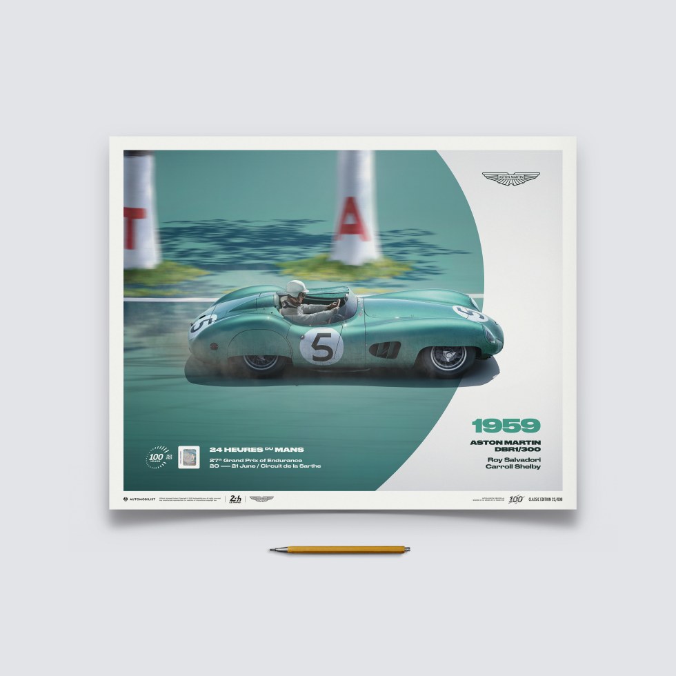 Automobilist Posters | Aston Martin DBR1/300 - 24h Le Mans - 100th Anniversary - 1959, Classic Edition, 40 x 50 cm - Další zboží F1 Plakáty