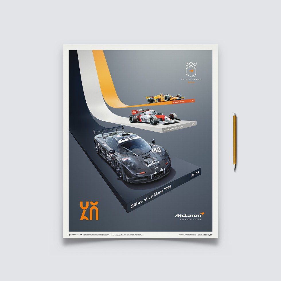 Automobilist Posters | McLaren Racing - The Triple Crown - 60th Anniversary, Classic Edition, 40 x 50 cm - Další zboží F1 Plakáty