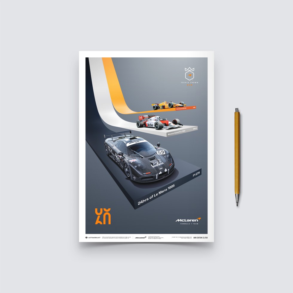 Automobilist Posters | McLaren Racing - The Triple Crown - 60th Anniversary, Mini Edition, 21 x 30 cm - Další zboží F1 Plakáty