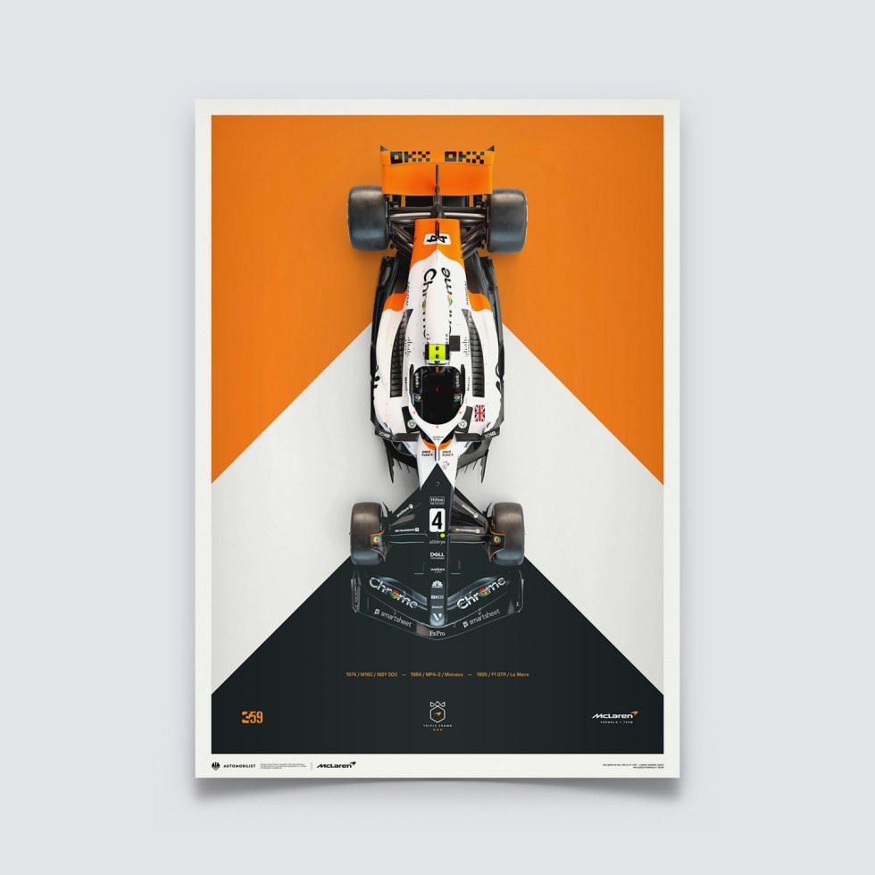 Automobilist Posters | McLaren Formula 1 Team - Lando Norris - The Triple Crown Livery - 60th Anniversary - 2023, Large, 50 x 70 cm - Další zboží F1 Plakáty