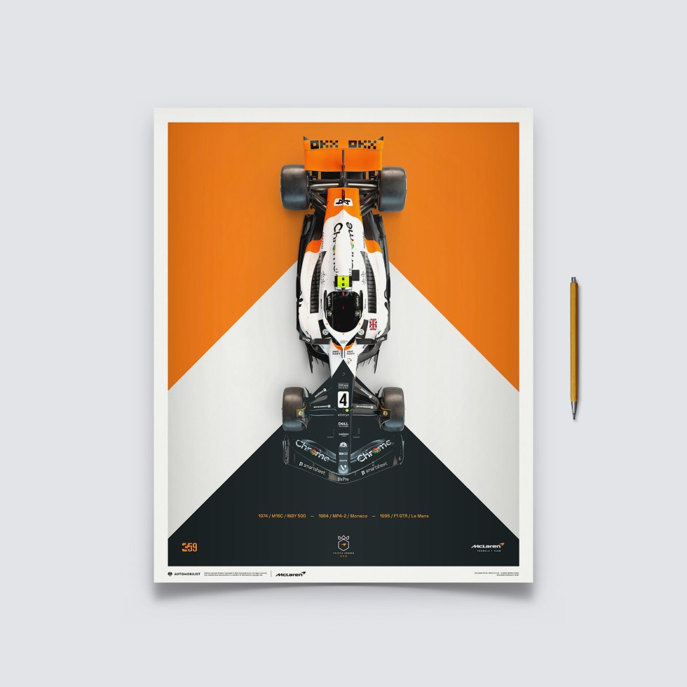 Automobilist Posters | McLaren Formula 1 Team - Lando Norris - The Triple Crown Livery - 60th Anniversary - 2023, Medium, 40 x 50 cm - Další zboží F1 Plakáty