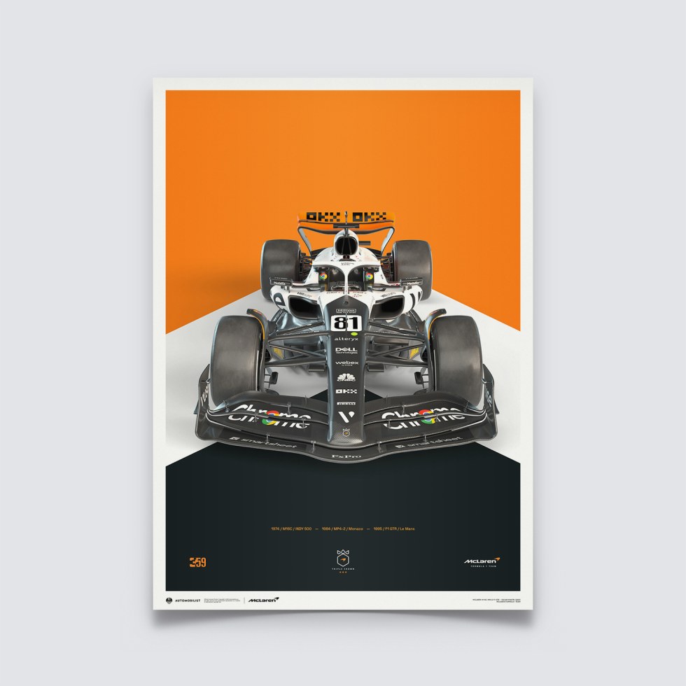 Automobilist Posters | McLaren Formula 1 Team - Oscar Piastri - The Triple Crown Livery - 60th Anniversary - 2023, Large, 50 x 70 cm