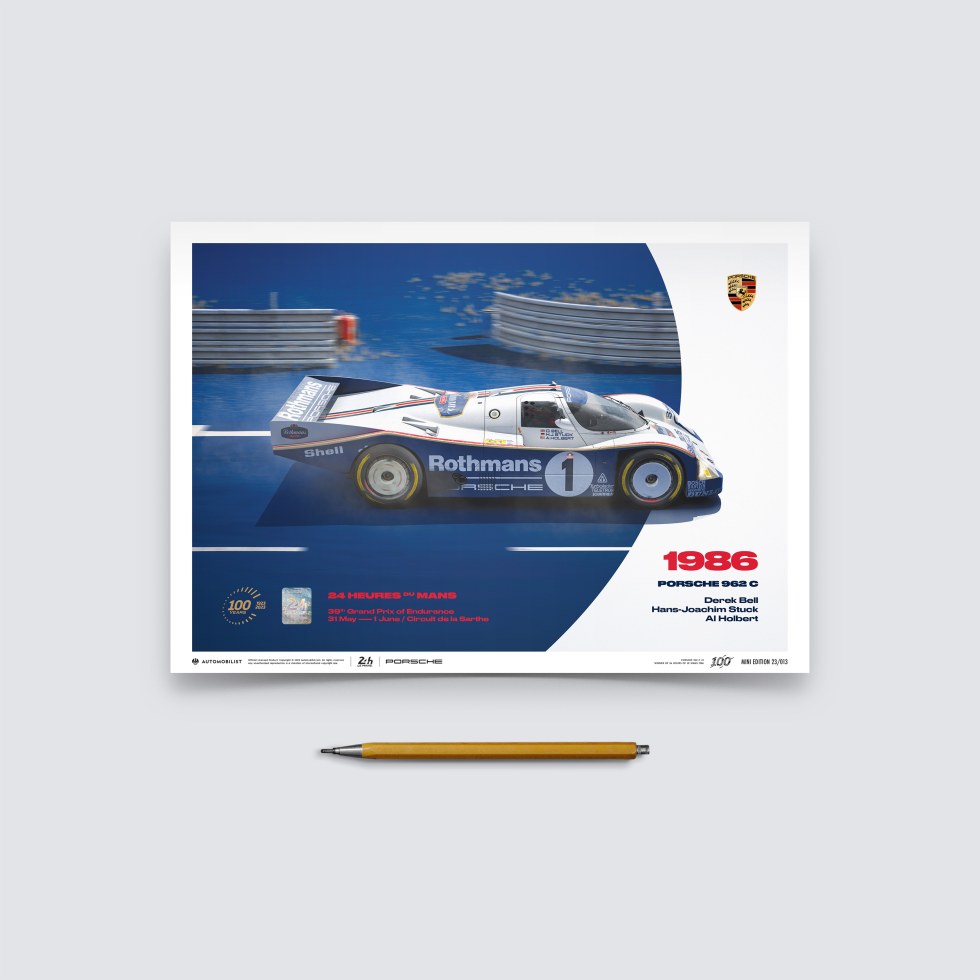 Automobilist Posters | Porsche 962 C - 24h Le Mans - 100th Anniversary - 1986, Mini Edition, 21 x 30 cm - Další zboží F1 Plakáty