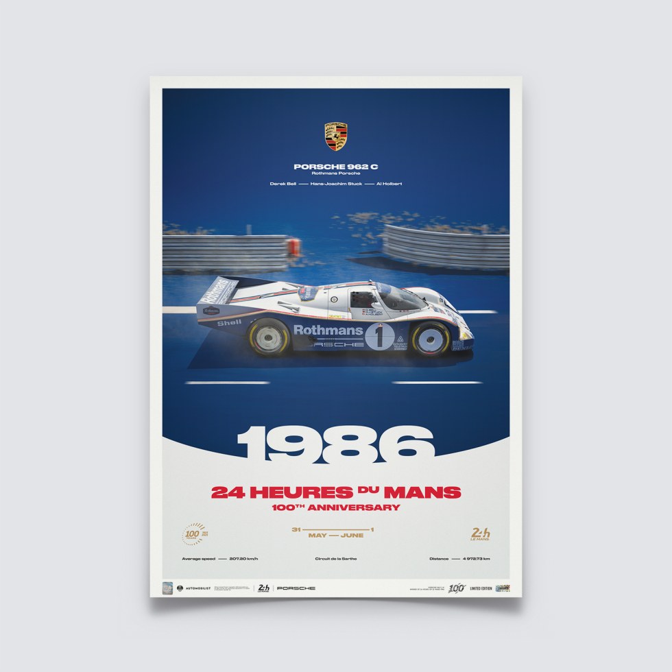 Automobilist Posters | Porsche 962 C - 24h Le Mans - 100th Anniversary - 1986, Limited Edition of 200, 50 x 70 cm - Další zboží F1 Plakáty