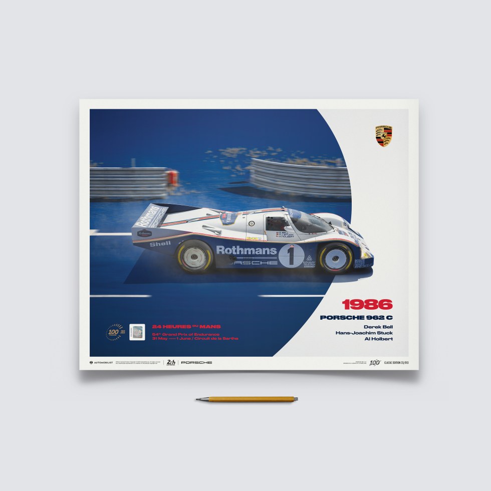 Automobilist Posters | Porsche 962 C - 24h Le Mans - 100th Anniversary - 1986, Classic Edition, 40 x 50 cm - Další zboží F1 Plakáty