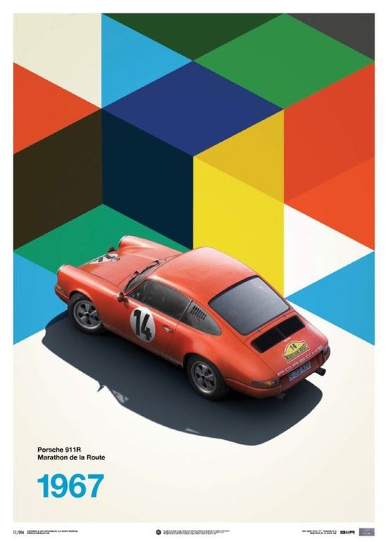 Porsche 911R - Red - Marathon de la Route - 1967 - Limited Poster - Design Posters