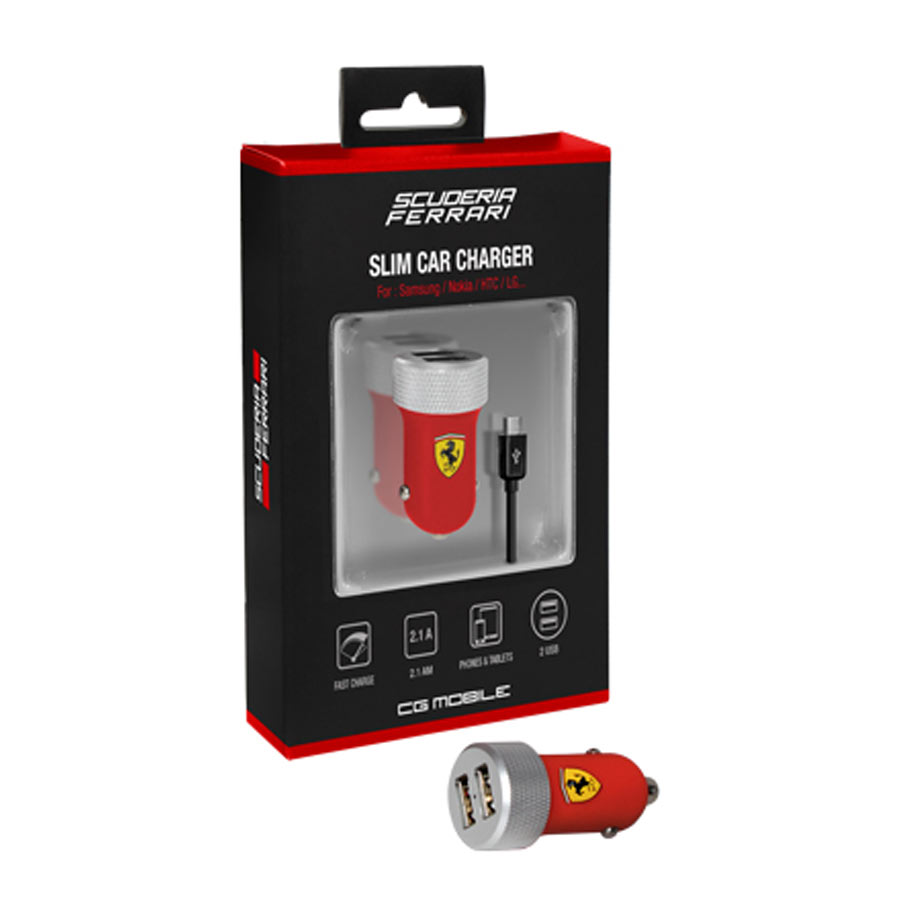 Scuderia Ferrari F1 2025 nabíječka do auta 2 USB Micro červená - Ferrari Doplňky