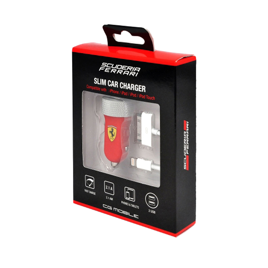 Scuderia Ferrari F1 2025 nabíječka do auta Apple 2 USB červená - Ferrari Doplňky