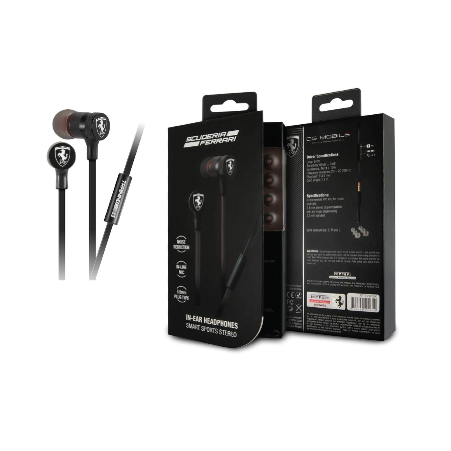 Scuderia Ferrari drátová sluchátka do uší černá - Ferrari Doplňky