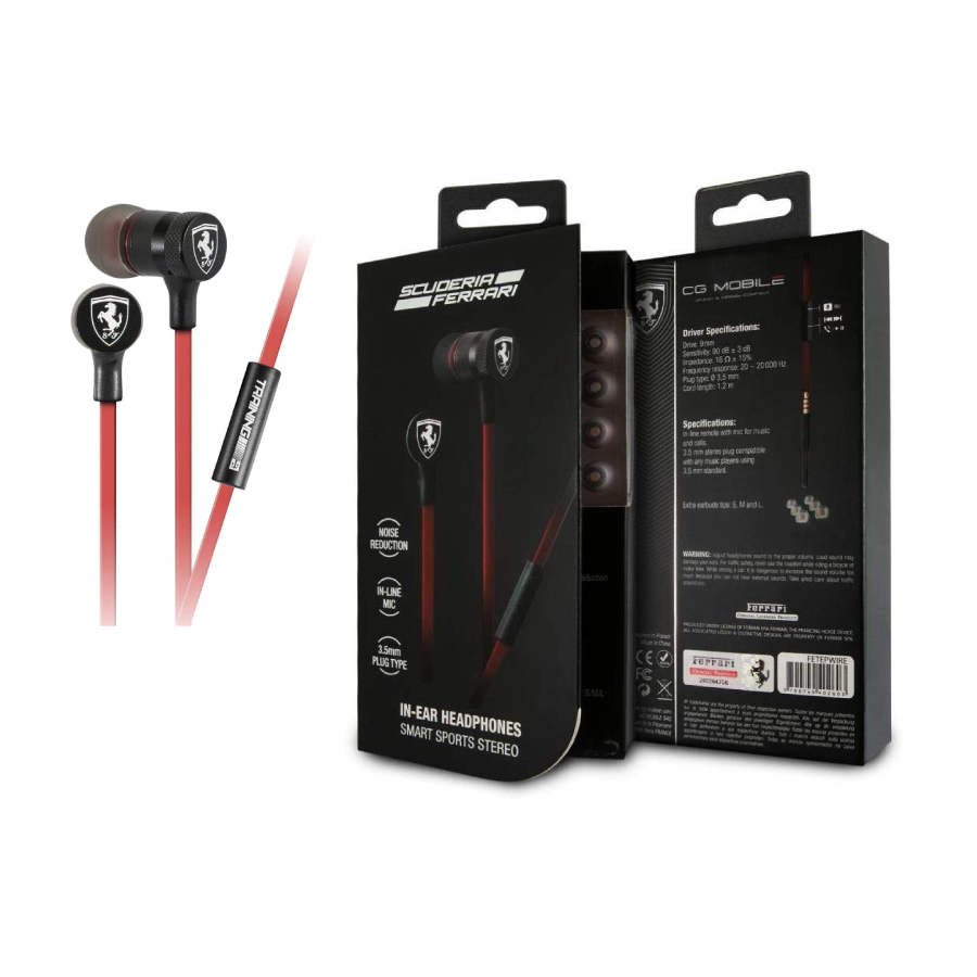 Scuderia Ferrari drátová sluchátka do uší červená - Ferrari Doplňky