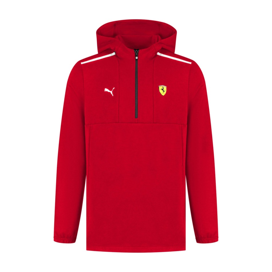 Ferrari pánská mikina s&nbsp;kapucí 1/4 Zip red F1 Team 2025 - Ferrari mikiny, bundy