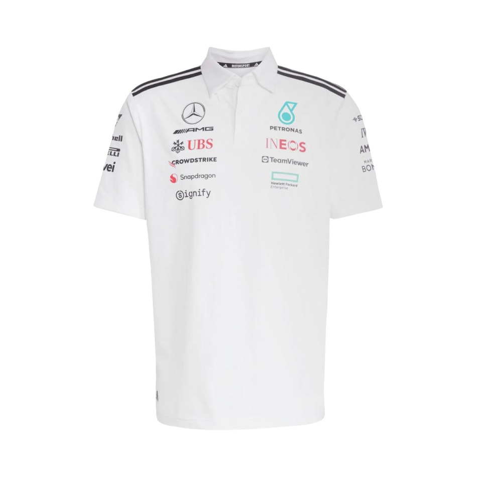 Mercedes AMG Petronas pánské polo tričko white official Teamline Replica F1 Team 2025 - Mercedes trička, polo trička, košile AMG