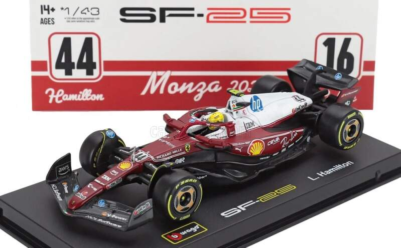 Modely aut a&nbsp;motorek model 1/43 Scuderia Ferrari SF-25 BBurago #44 Lewis Hamilton Monza 2025 Signature - Modely aut a&nbsp;motorek