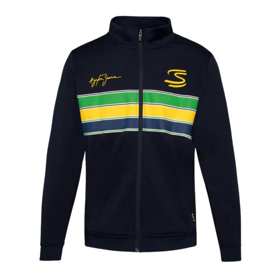 Ayrton Senna mikina Retro Stripe modrá Ayrton Senna mikina Retro Stripe modrá - Piloti F1 Ayrton Senna