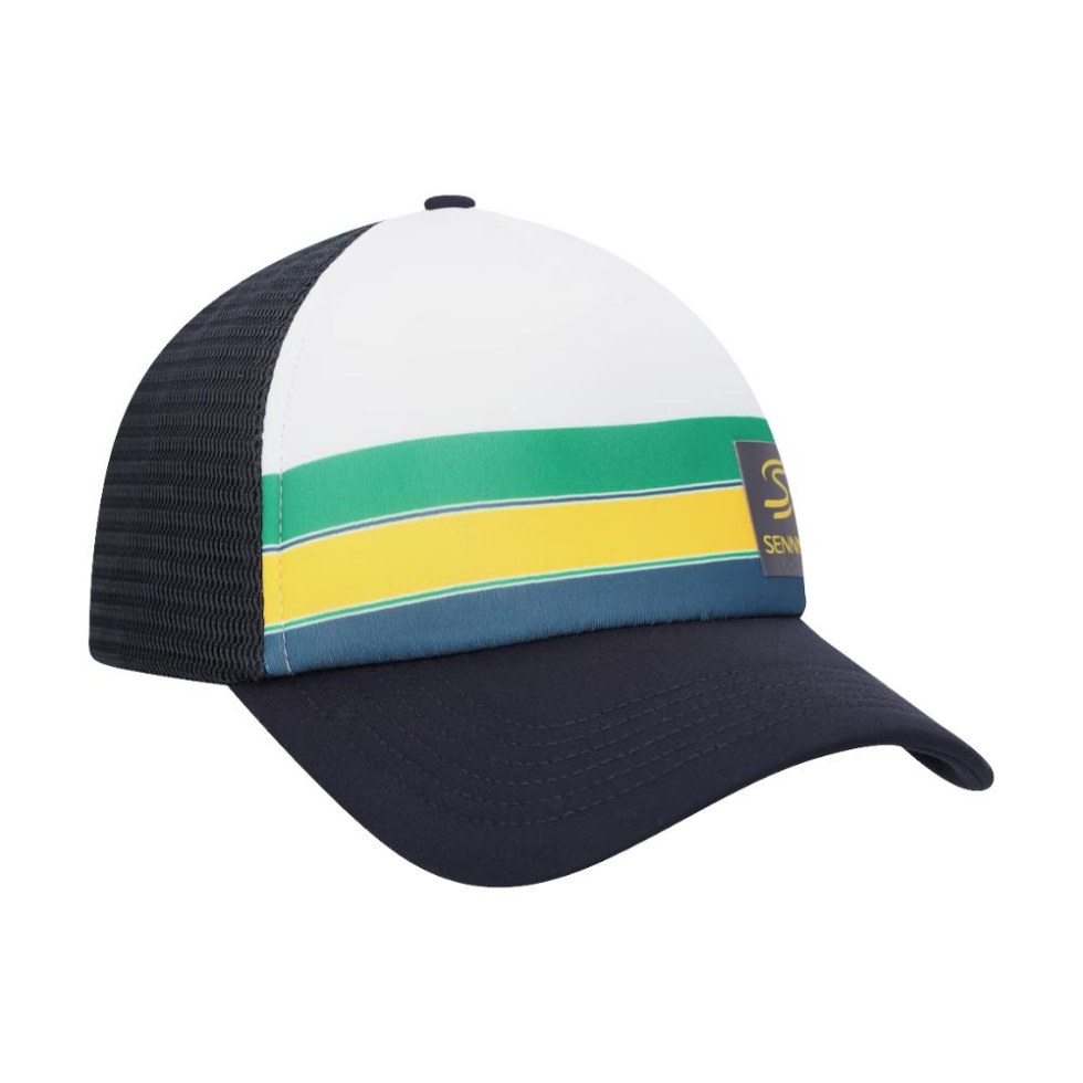 Ayrton Senna Helmet Badge Trucker kšiltovka bílá
